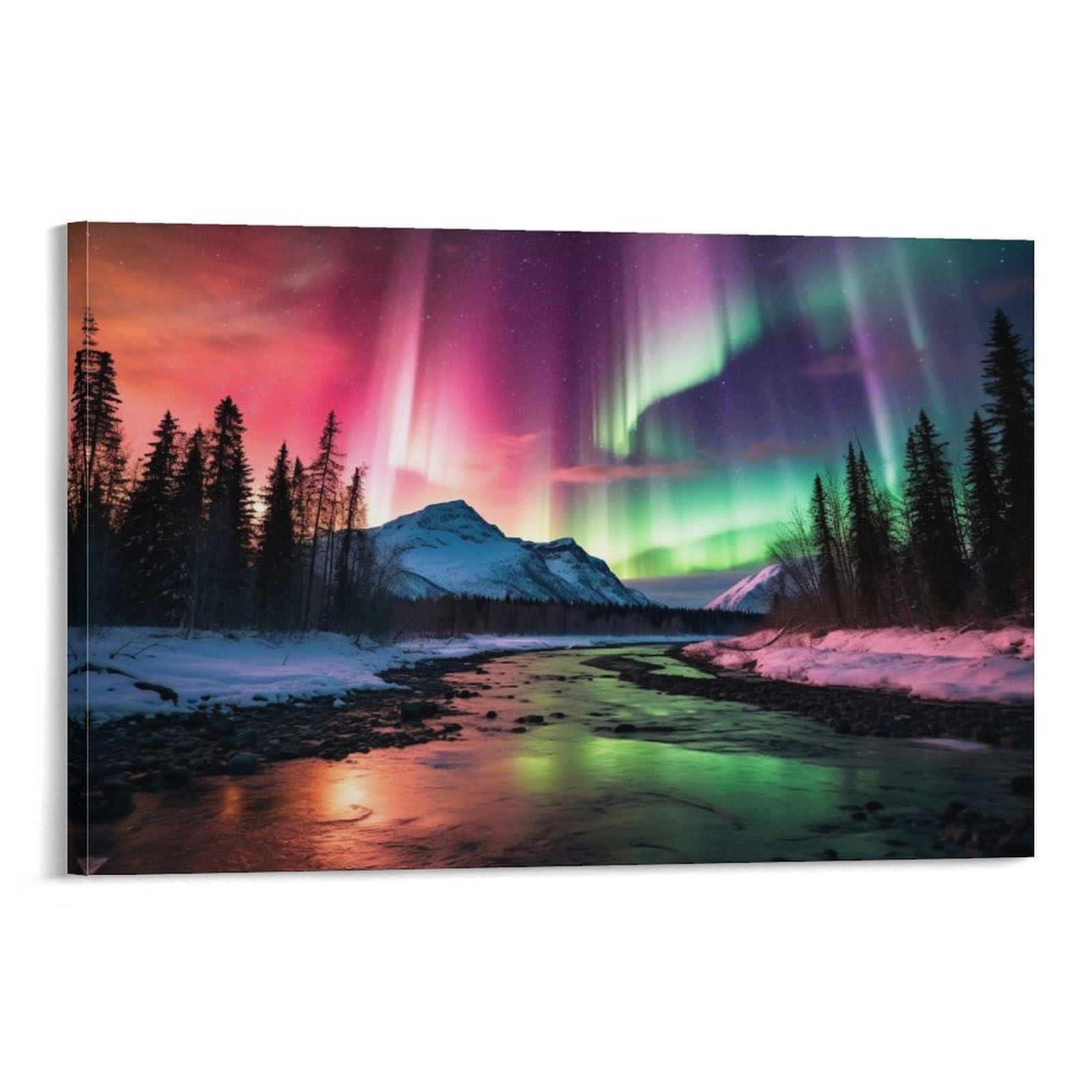 FOCCAR Rustic Northern Lights Canvas Wall Decor Gorgeous Colourful Aurora Forest Poster Wall Art for Living Room Bedroom Artwork
