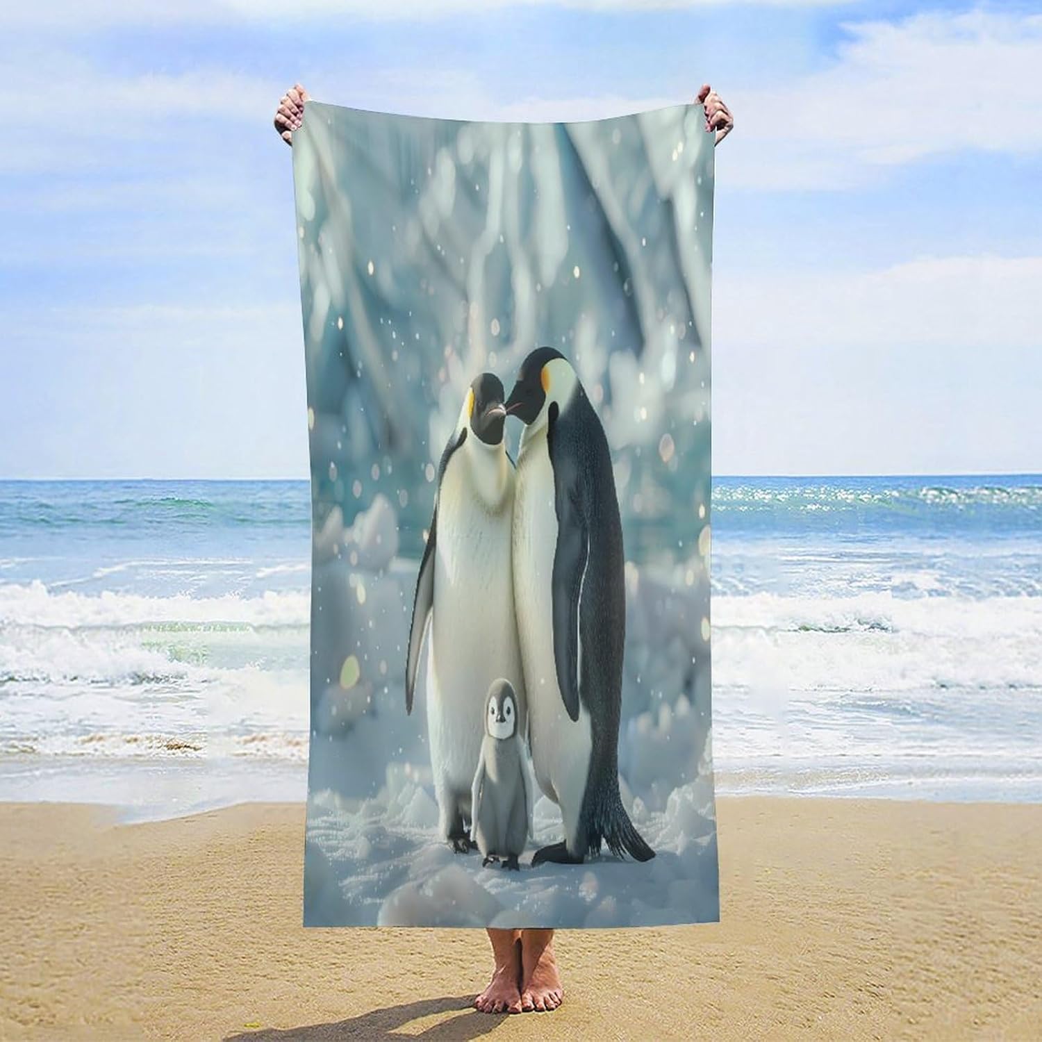 Penguin Family Bath Towel Beach Towels Quick Dry Oversized Bath Blanket Highly Absorbent Towel for Women Men 160x80cm