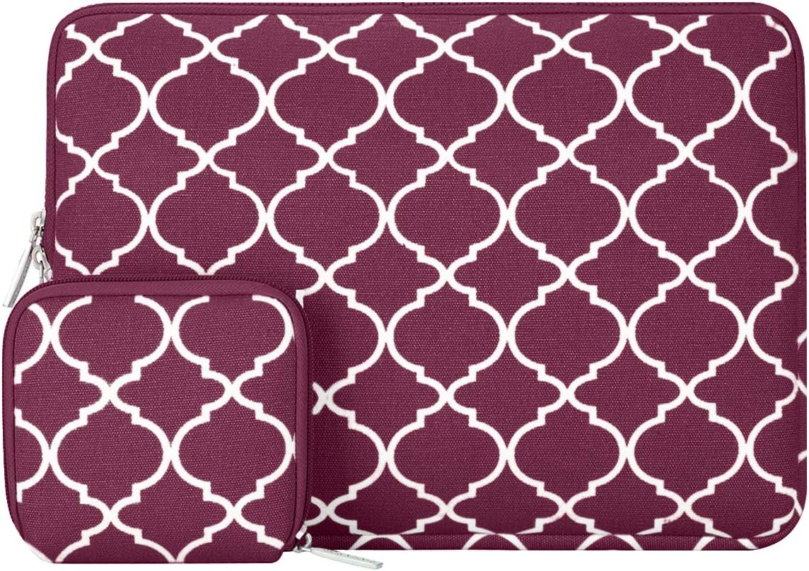 MOSISO Laptop Sleeve Compatible with 13-13.3 inch MacBook Pro, MacBook Air, Notebook Computer, Canvas Quatrefoil Bag Cover with Small Case, Wine Red