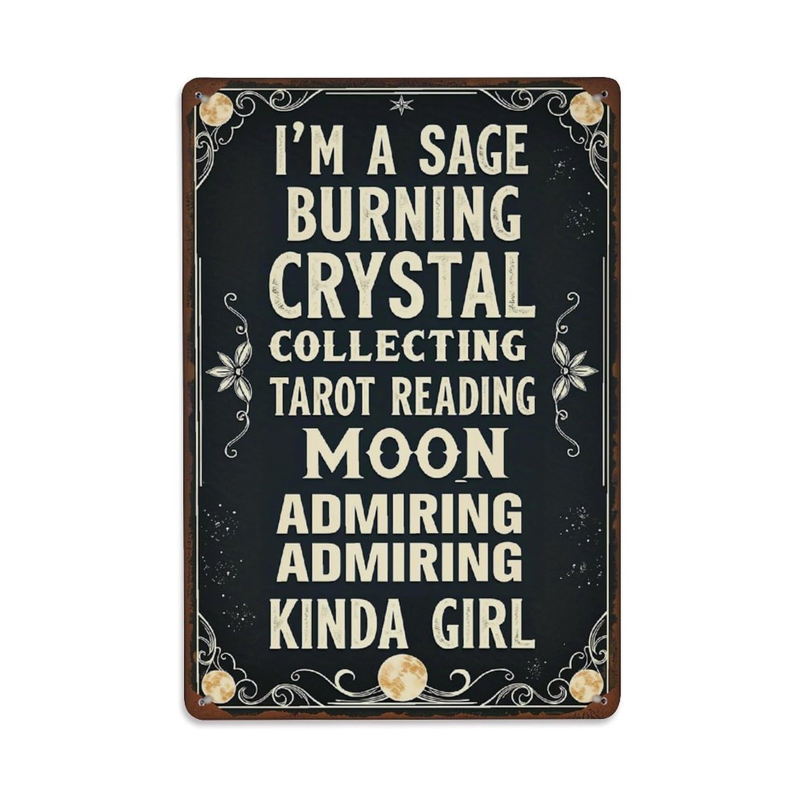 Jdfenggu Vintage Sage Burning Crystal Tarot Moon Retro Metal Tin Sign, Metal Poster For Bar, Home, Man Cave, Kitchen, Laundry Room Art Decor 8X12 Inch