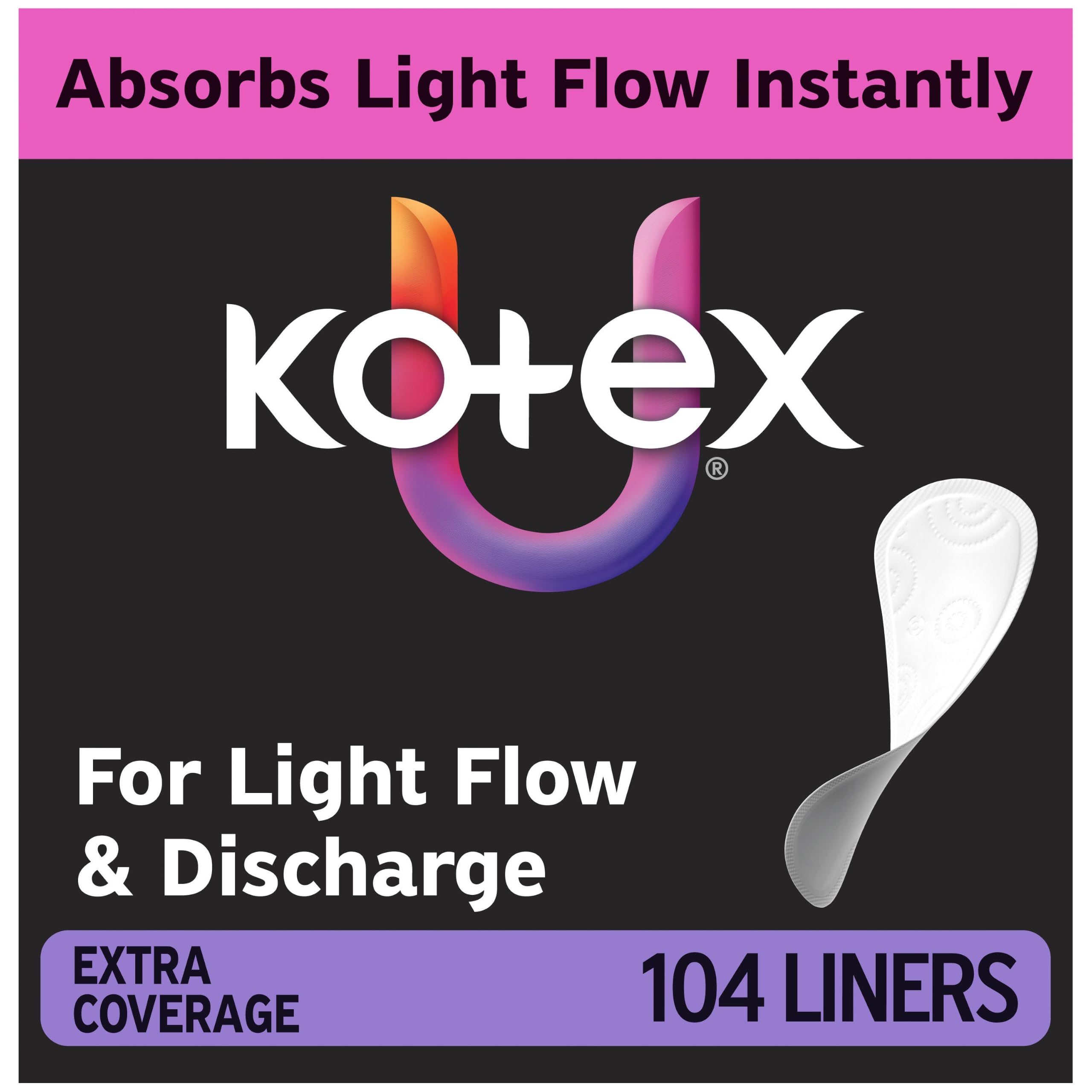 Photo 1 of Kotex Absorbent Panty Liners, Extra Coverage, 104 Count