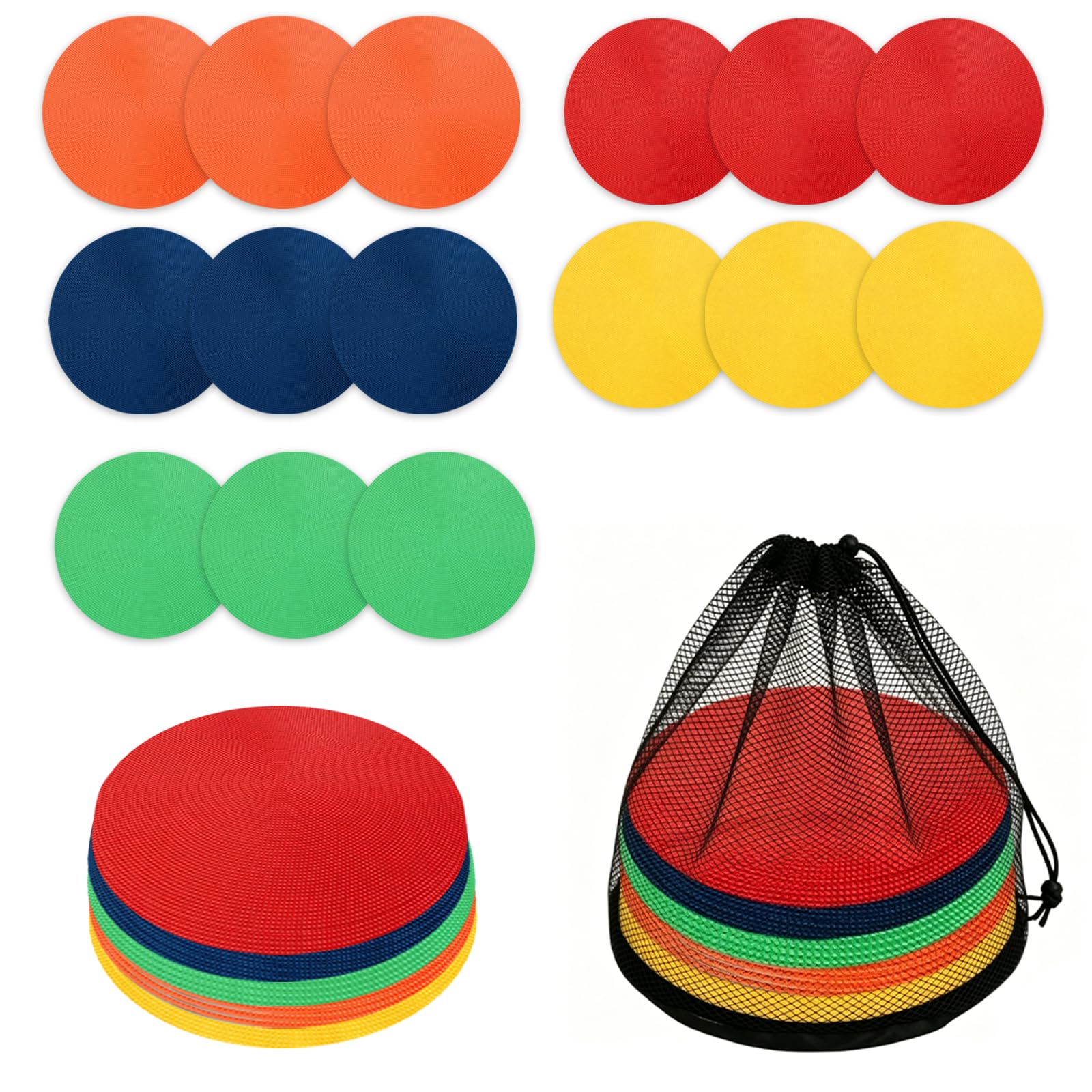 20 Markierungsscheiben 23 cm flach rutschfest - Fußball Hütchen flach 5 Farben - Trainingsmarker Set für Fußball Training Sportplatz Schule Verein Indoor Outdoor