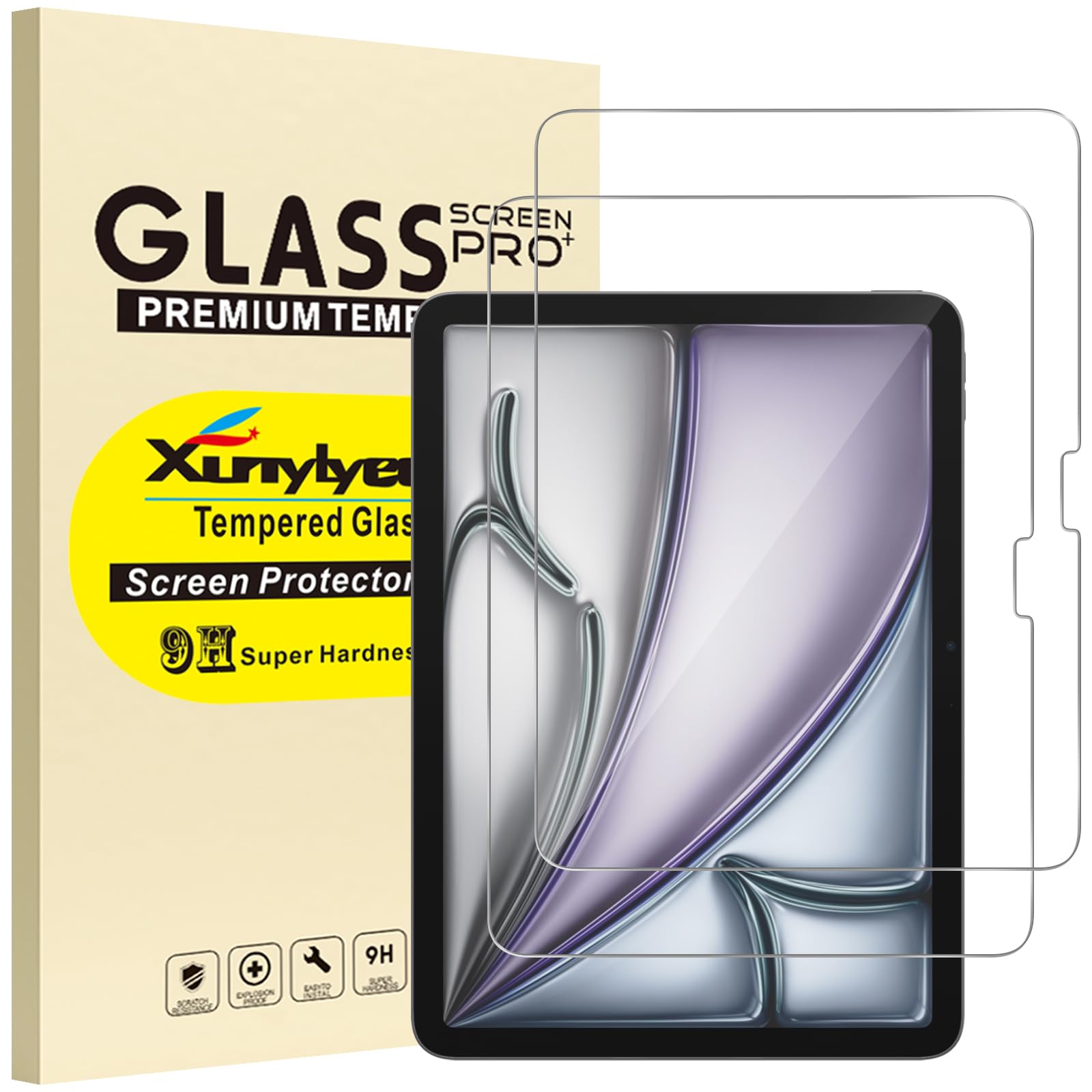 XunyLyee 2-Pack, Screen Protector for iPad Air 11 inch M4/ M3/ M2 (Release 2026/2025/ 2024) Bubble Free Tempered Glass Film