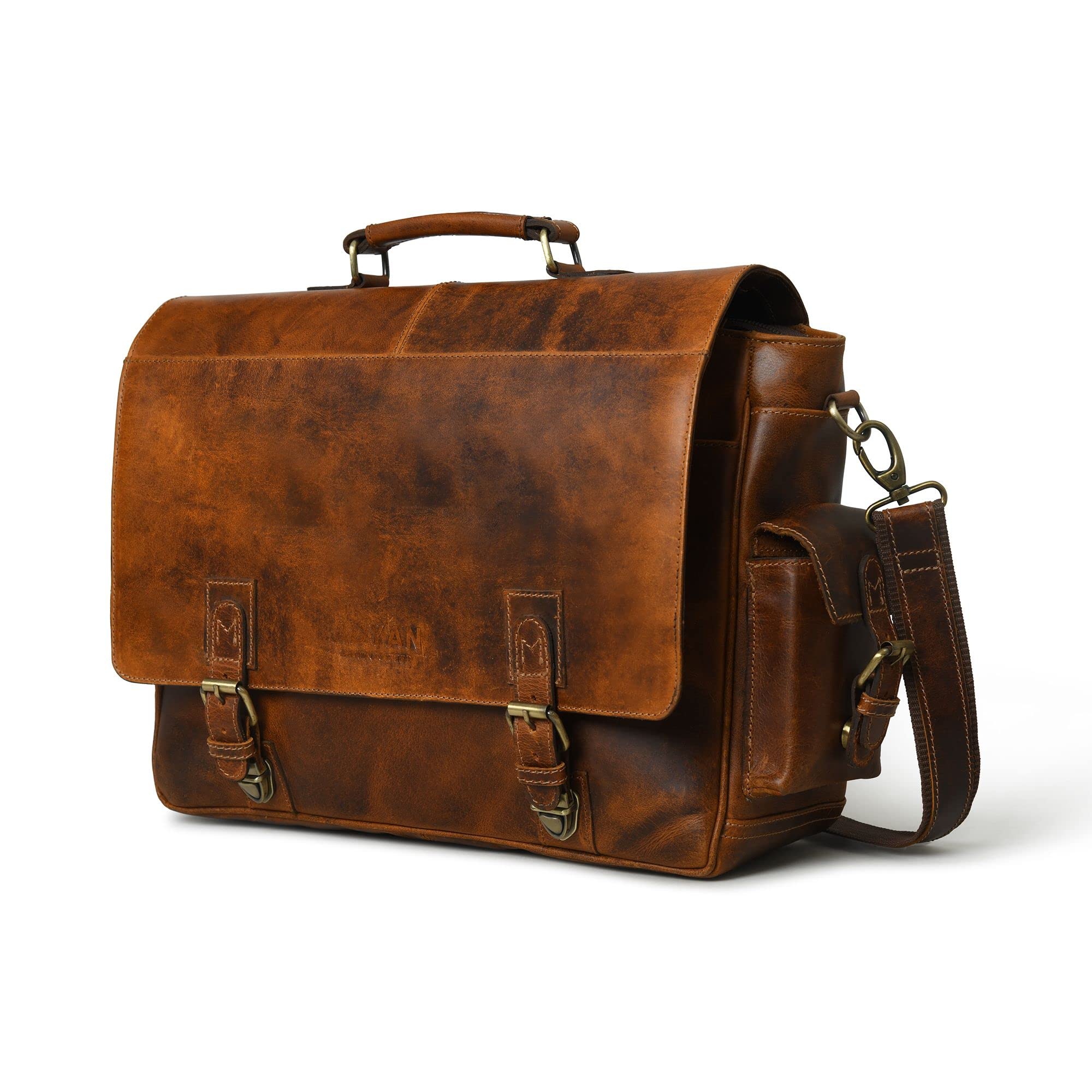 adyan Full Grain Leather Briefcase For Mens- Messenger Bag for Business Travel Briefcase with Organizer, Adjustable & Detachable Shoulder strap (Tan), Tan, 13''H X 5''W-picture-10