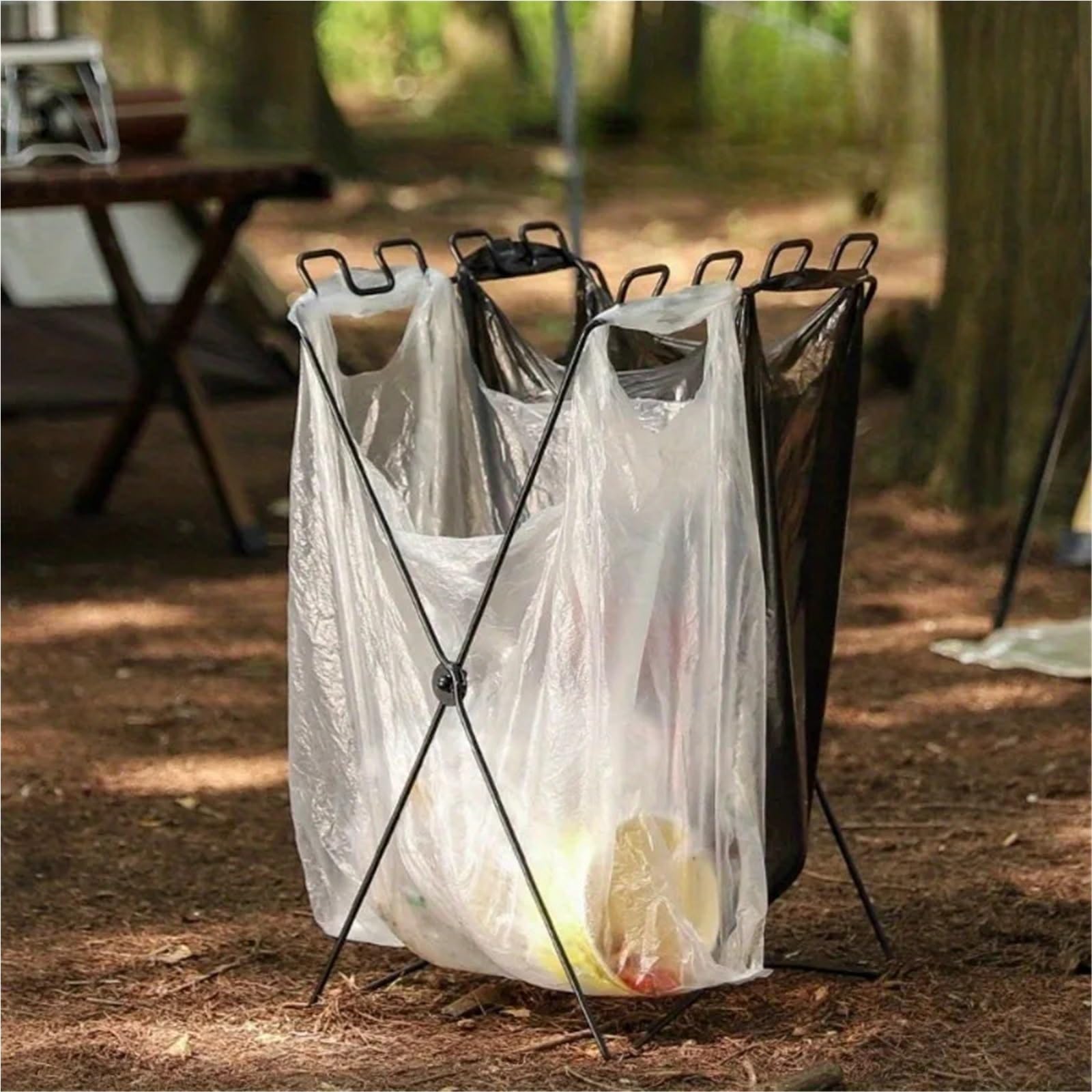 Estante for Bolsas de Basura, Soporte portátil for Bolsa, Marco Alambre Plegable for Camping, Picnics, Uso Cocina para Bolsas(Black)