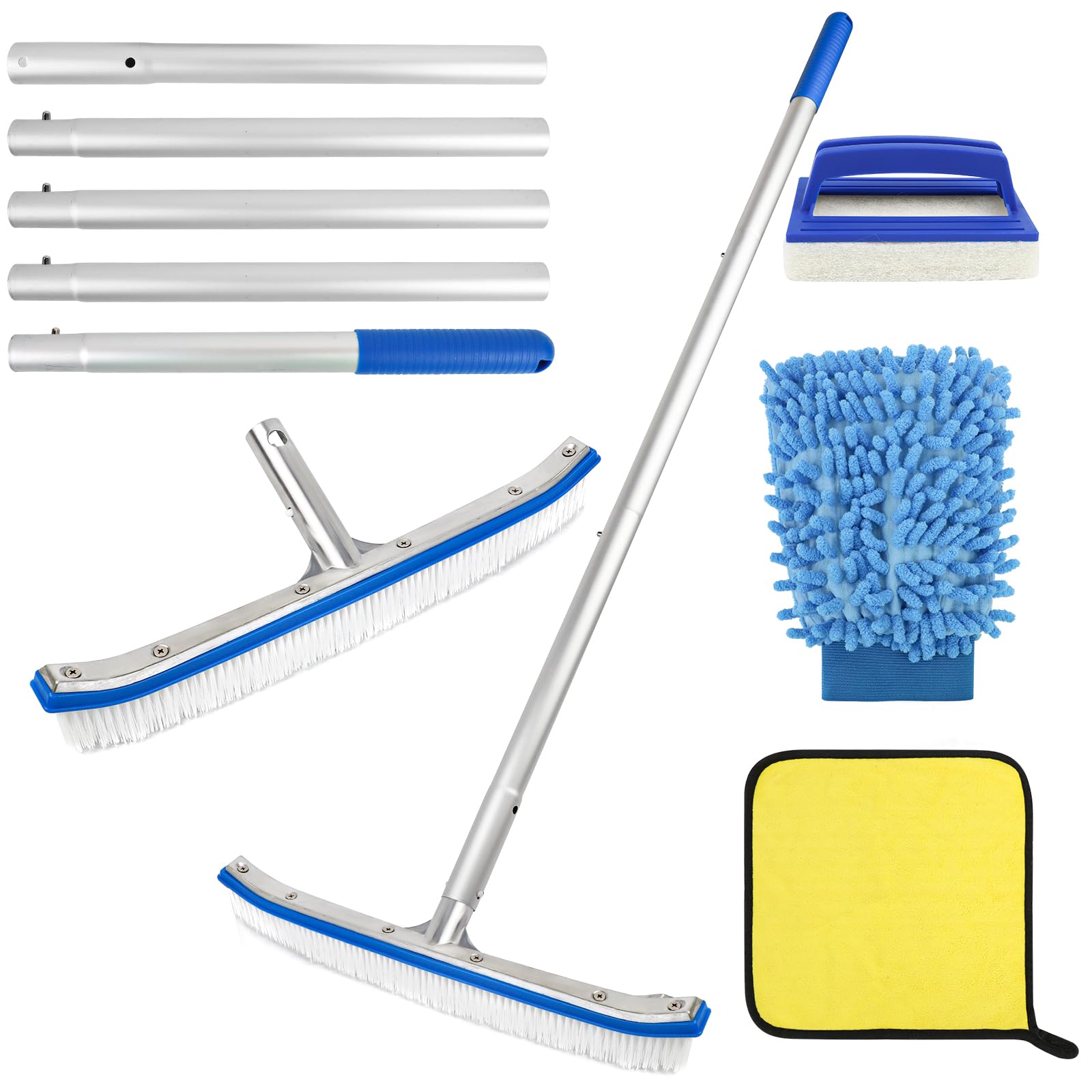 Brosse Piscine, Brosse de Nettoyage pour Piscine de 43 cm, Balai Piscine avec Barre en Aluminium Réglable en Longueur de 180cm