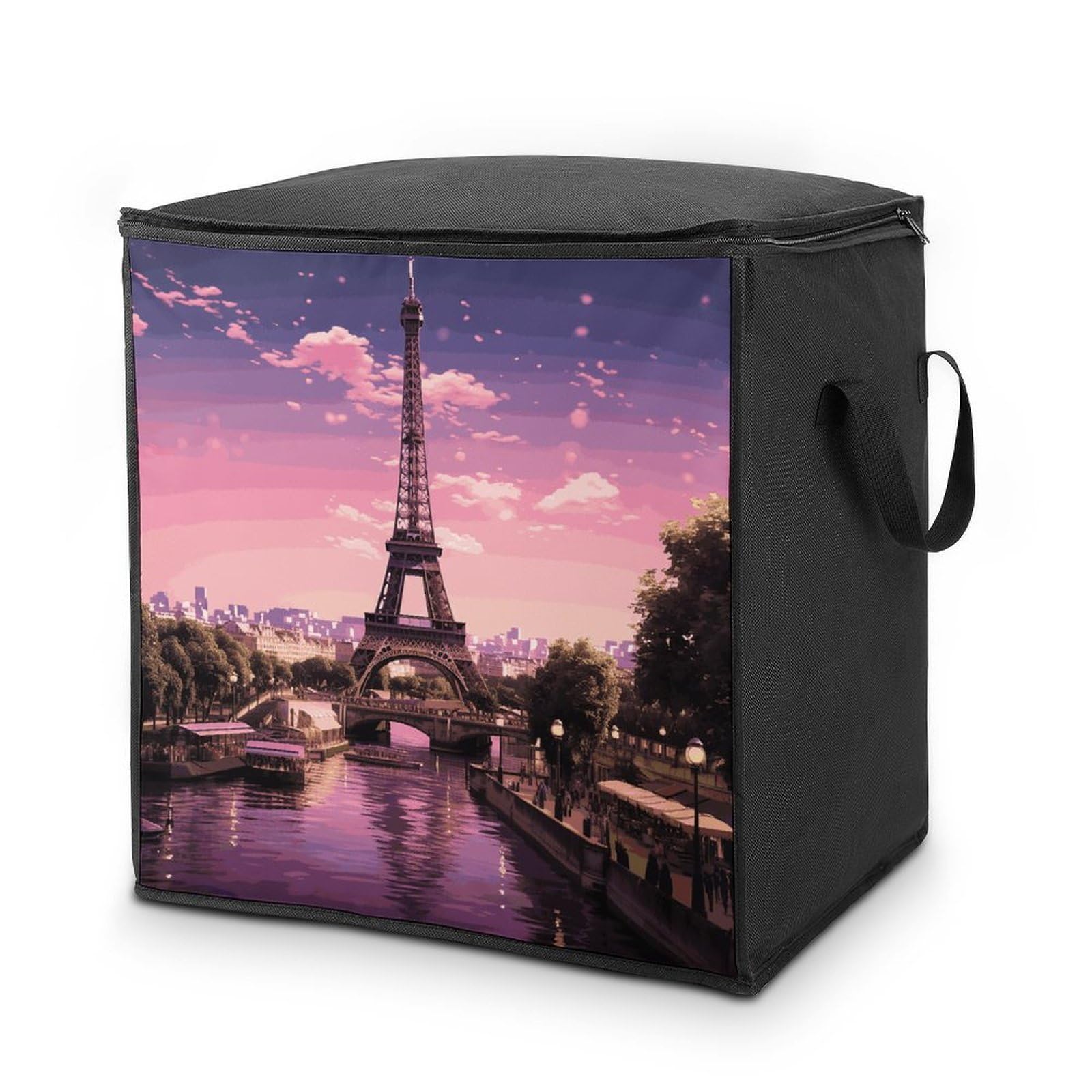 Pink Paris Storage Bags Comforter Quilt Blanket Clothes with Zipper & Handles Easy to Fit King Size Comforter Set Closet Under Bed Organizer for Dorm Pillows Bedding 70L