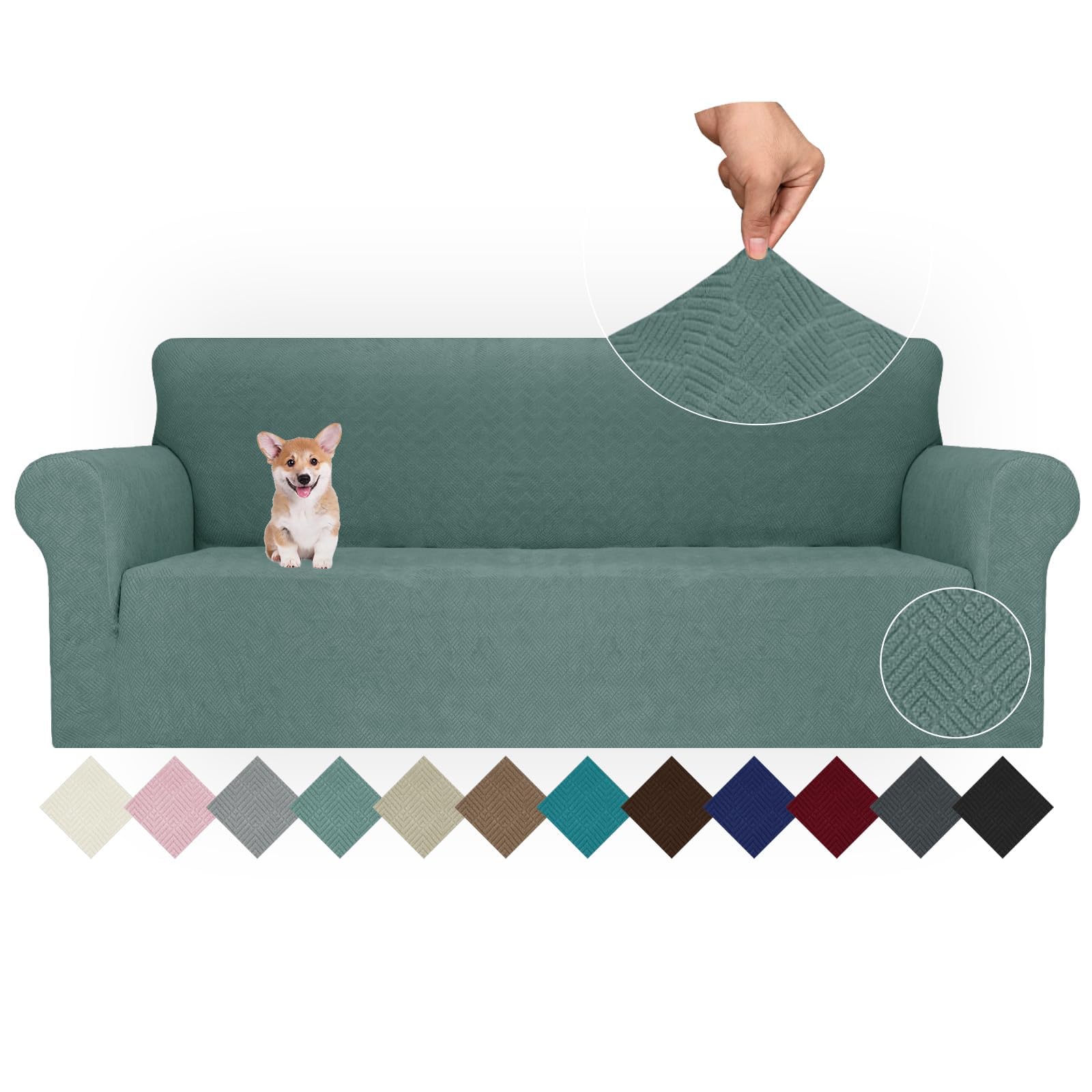 Ystyle Funda Sofa 4 Plazas Ajustable, Fundas para Sofa Elasticas, Funda De Sofa Anti Gatos Perros, Sofa Cover con Reposabrazos, Jacquard Fundas Cubre Sofa Ntideslizante Lavable, Verde Global Recycled Standard Global Recycled Standard Global Recycled Standard