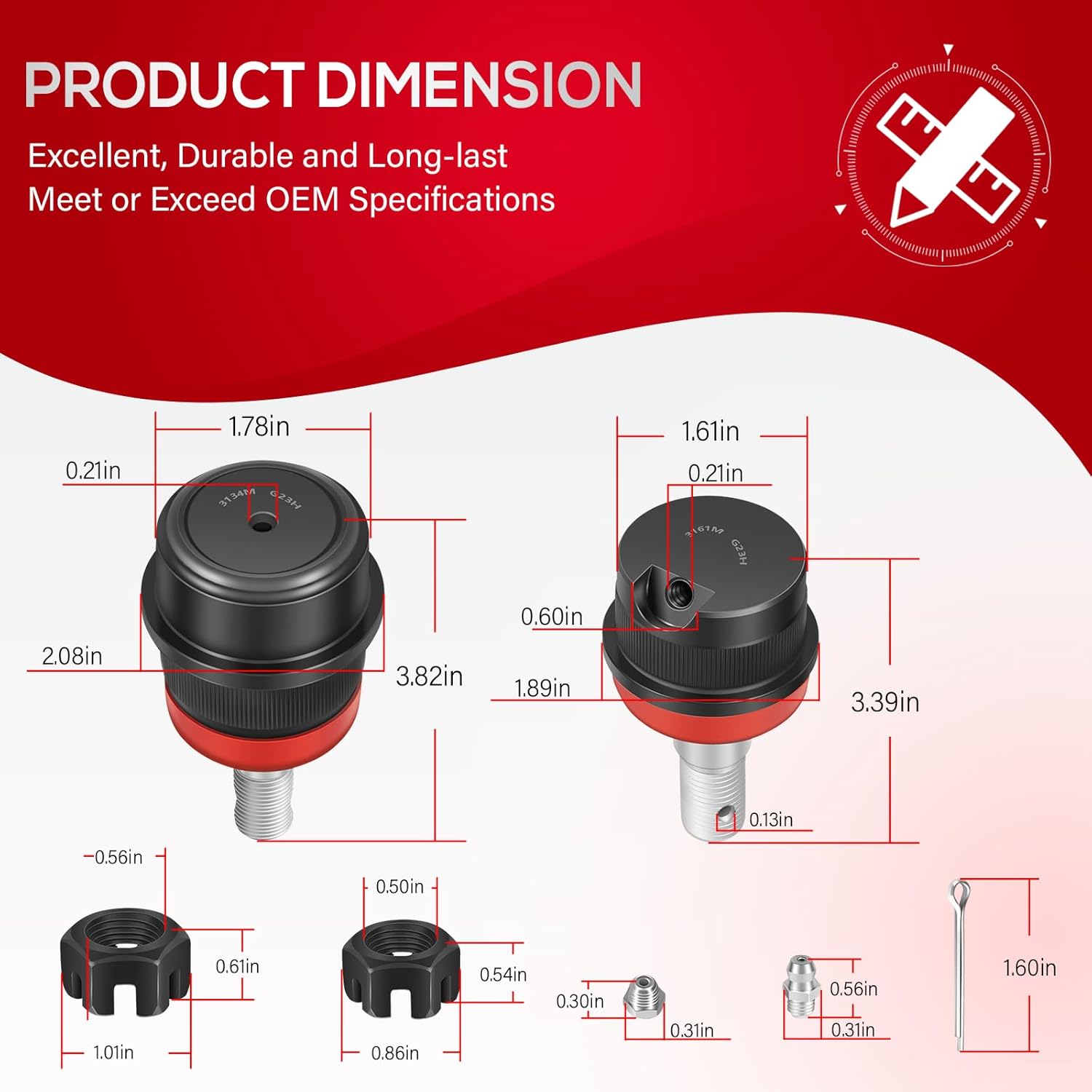 YUANKAI 10642 Heavy Duty Replacement Ball Joints Fit for Jeep TJ/XJ/YJ/ZJ/MJ, for Dana 30 & 44 Axles