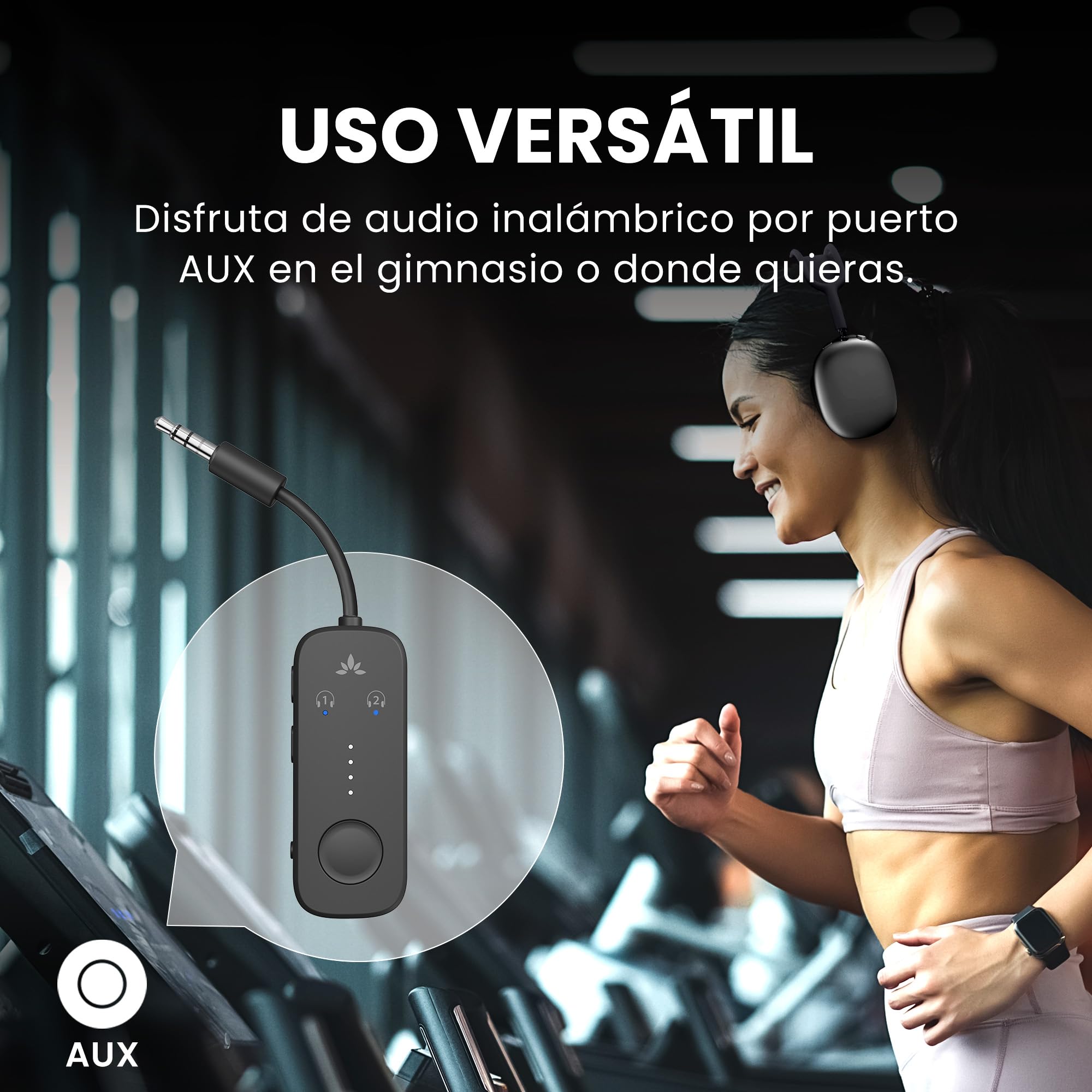 Avantree Relay – Adaptador Bluetooth 5.3 para Avión con Qualcomm aptX Adaptive, Compatible con 2 AirPods o Auriculares, 20 h de Batería, Transmisor de Audio 3,5 Mm AUX para Viaje, Vuelo, Gimnasio