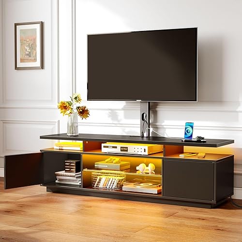 Miniatura 5 de Rolanstar TV Stand with Mount and Power Outlet 59.1", Swivel TV Stand Mount for 32/45/55/60/65/70 inch TVs, Height Adjustable Modern Entertainment