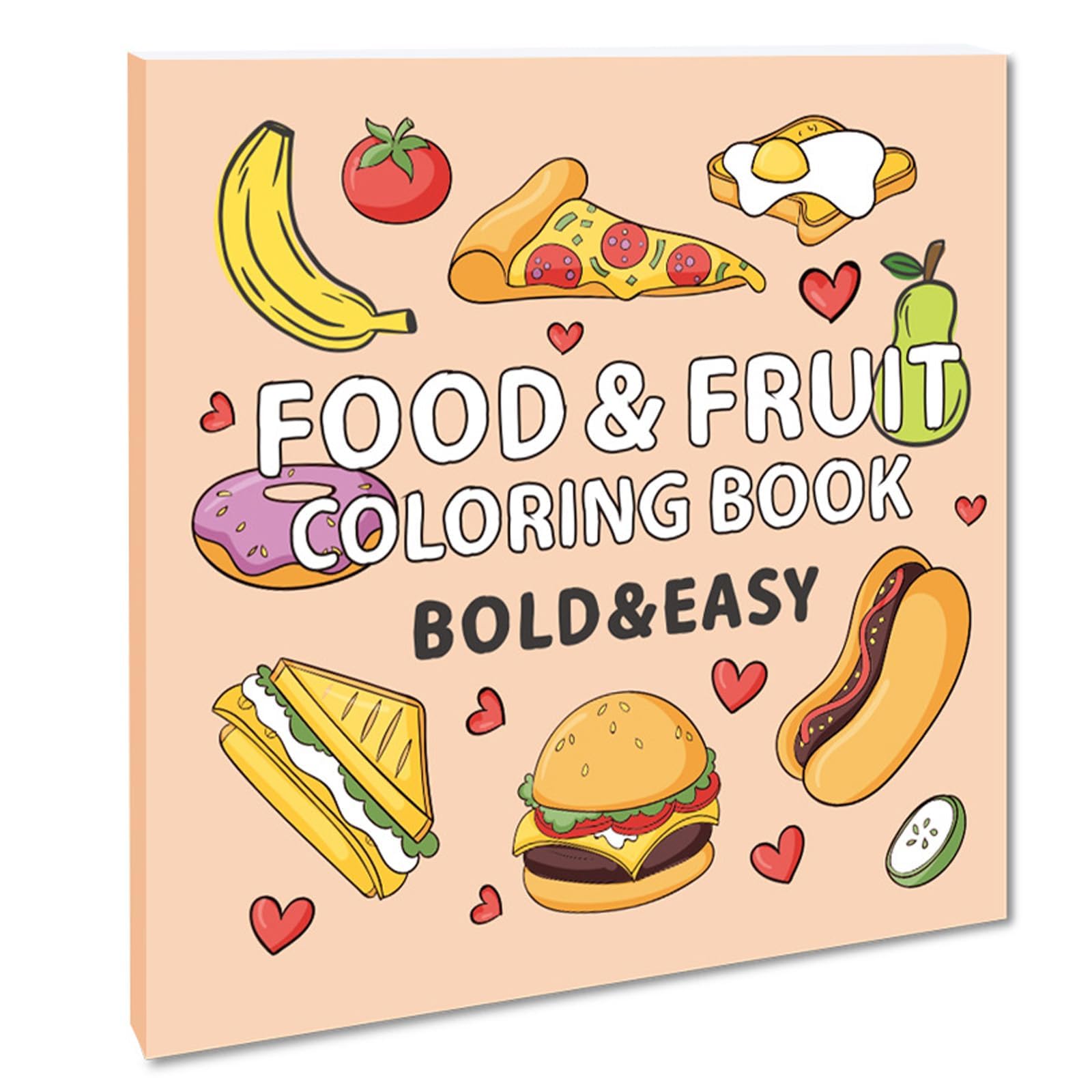 NALACAL Food & Fruit Coloring Book, Fun & Relaxation for Kids & Adults, Cute Animal Designs, Bold and Easy, 40 Pages, Gifts for Teens & Adults, Kawaii, Mini Watercolor, One-Sided Printing