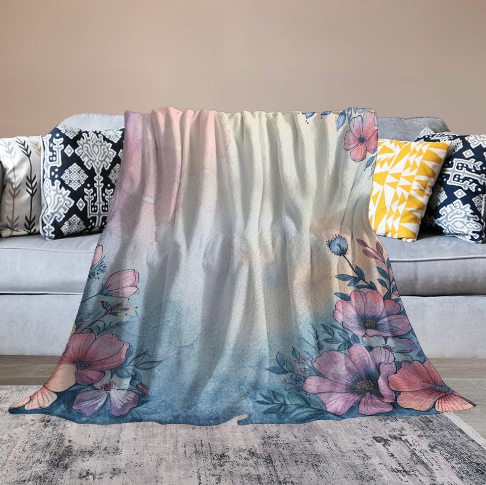 Couverture micro polaire 127x152 cm à fleurs pour lit et canapé