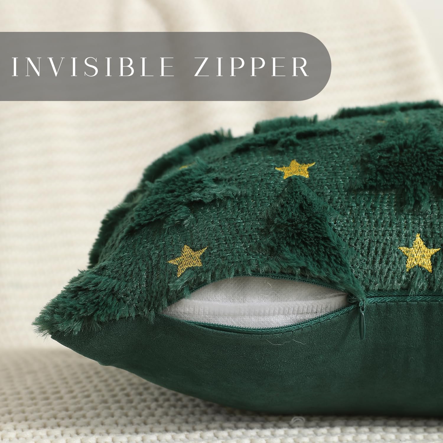 Juego de 2 fundas de almohada de Navidad de 20 x 20 pulgadas, color verde oscuro, fundas decorativas de felpa y piel sintética suave para invierno, Navidad, vacaciones, hogar, dormitorio, 2