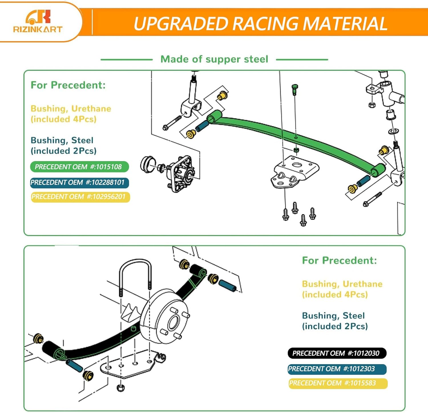 Heavy Duty Front 2-Leaf Springs Kit for Club Car Precedent 2004+ / DS 1981+ Golf Cart, Replaces OEM #1012030#1015108 Included Bushings Sleeves and Sleeves