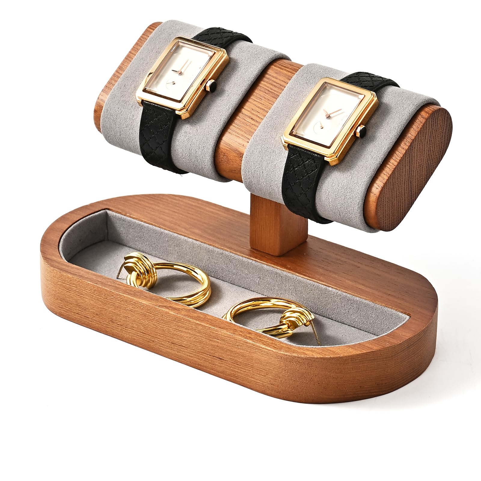 Oirlv Multifunzionale Supporto Per Orologio In Legno Massello, Semplice, A Doppio Strato, Porta-Orologi,Conservazione Degli Orologi(04)