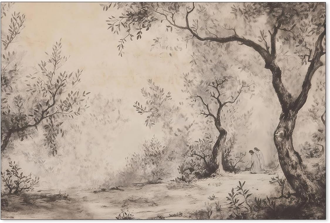 ZERFVTG Christian Canvas Wall Art Jesus in the Garden of Gethsemane Prayer Poster Vintage Religious Biblical Artwork for Church Room Wall Decor 24X36 inch Unframed