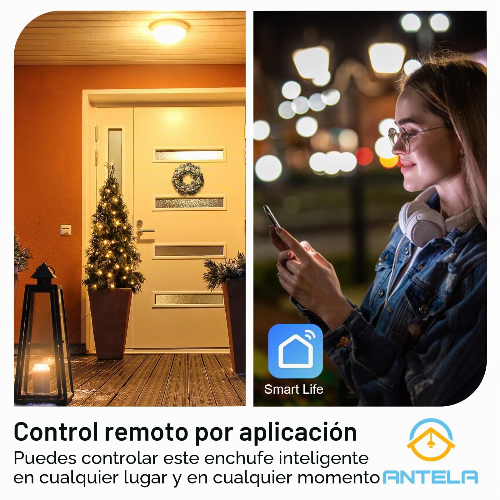 ANTELA Enchufe Inteligente WiFi Exterior IP44 con Monitor de Energía 16A | Control por Voz y App Ideal para Jardines Terrazas Balcones y Piscina Compatible con Alexa Google Home 4 pieza
