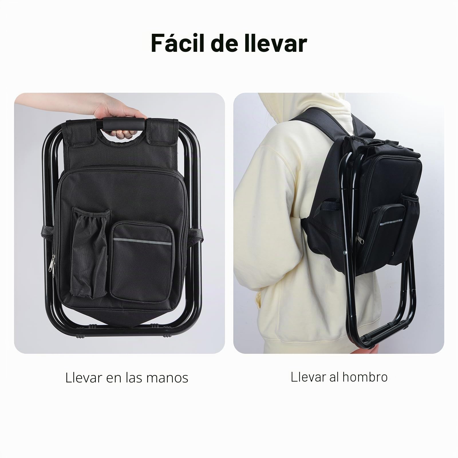 Taburete ligero plegable para mochila, resistente, 350 libras, taburete portátil para camping, pesca, caza, color negro