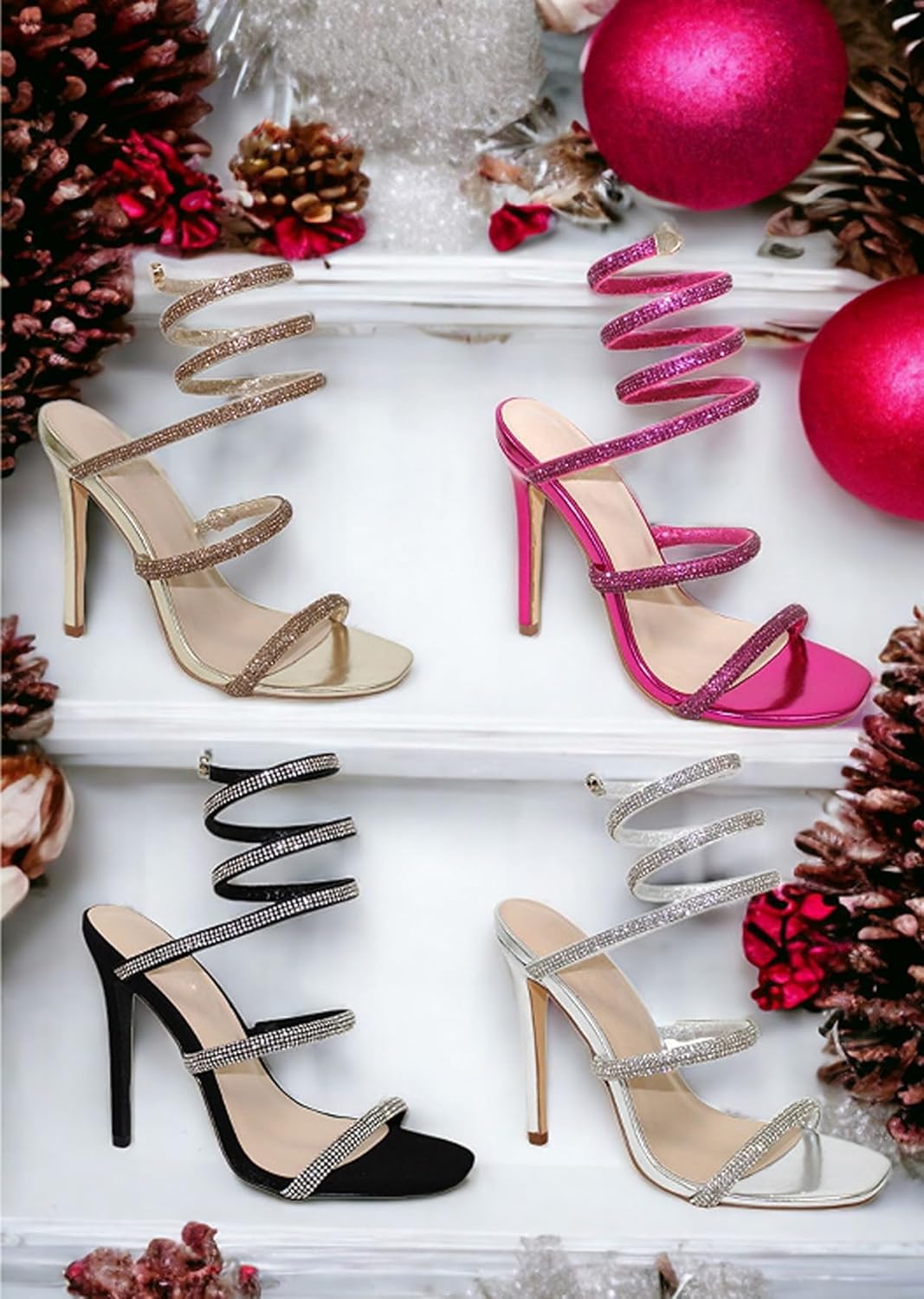 Bonnibel Women Rhinestone Spiral Ankle Wrap Strap High Heels Sandals - Image 8