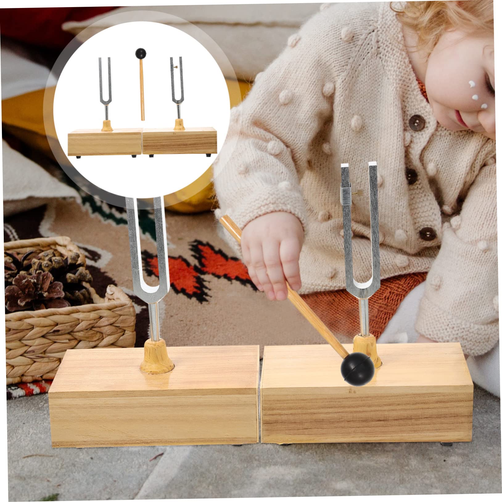 Stimmgabel für Physikalische Experimente Stabile Platzierung Satz 440hz mit Holzsockel und Hammer Klarer Klang für Akustik und Unterricht