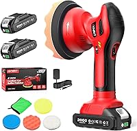 Avhrit Cordless Car Buffer Polisher Kit: 2x 2000mAh 21V Batteries, 6 Variable Speeds, 6" Pads for Detailing, Boats, Scratch Removal
