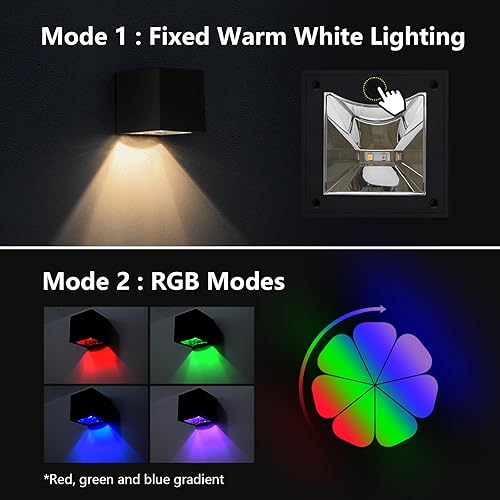 Miniatura 2 de Luces solares de pared para exteriores, impermeables, para vallas, luces LED con blanco cálido y modos RGB para números de casa, dirección, buzón,