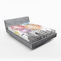 Vista 66 de Ambesonne Sábana bajera tropical, hojas de palmera diversificadas con filodendro de hojas divididas, funda de cama con bolsillo profundo elástico