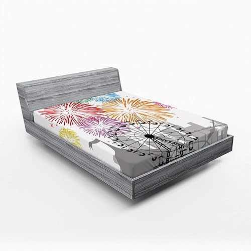 Miniatura 66 de Ambesonne Sábana bajera tropical, hojas de palmera diversificadas con filodendro de hojas divididas, funda de cama con bolsillo profundo elástico