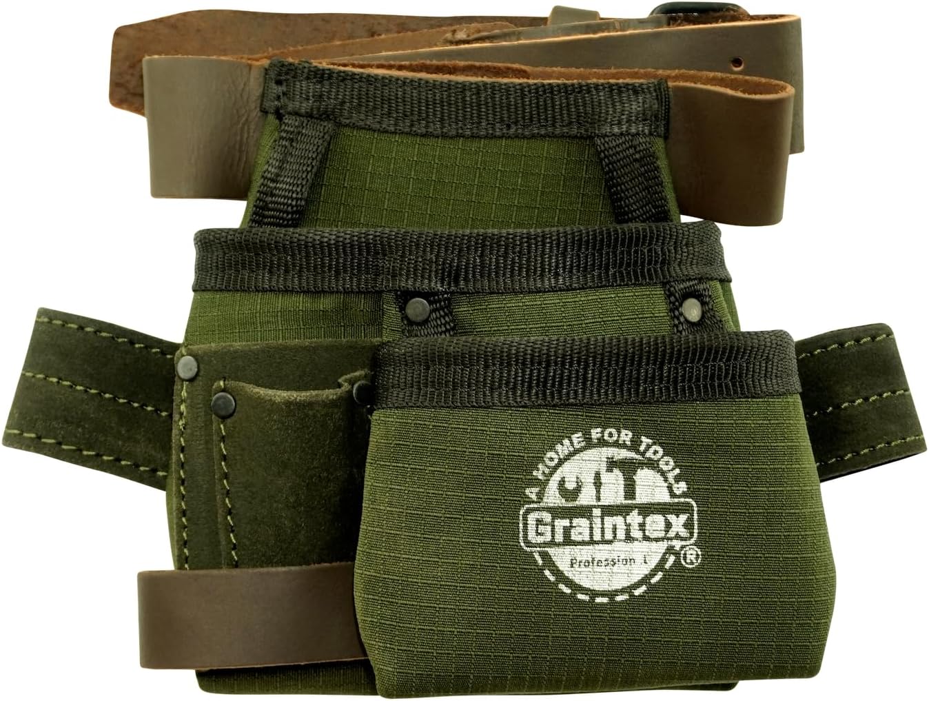 Graintex 4 Pocket Children Tool Pouch, Ripstop Canvas Double Layered, Leather Trims, Kid's Real Tool Bag, Boys and Girls Tool Belt for Home Improvement, 1.1/2" Leather Belt, Hammer Loop
