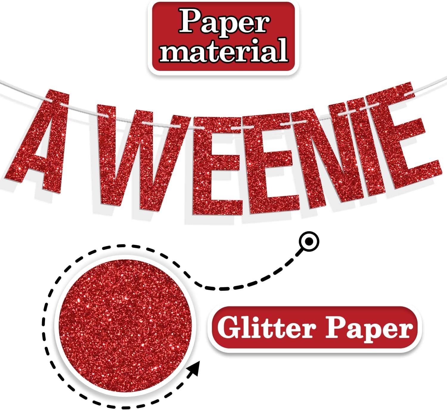 A Weenie Bit Older Banner, BBQ Cookout Birthday Party Decoration Supplies, Funny Hotdog Themed Birthday Decoration Supplies Red & Gold Glitter