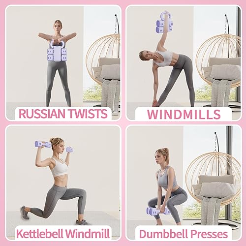 Miniatura 9 de Juego de pesas rusas ajustables, juegos de pesas rusas 4 en 1 (5.5 libras, 7.7 libras, 9.9 libras, 12.1 libras) para mujeres, juego de 2 mancuernas