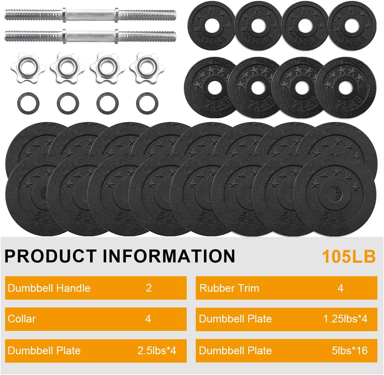 GADINO Adjustable Dumbbell Set One Pair of Adjustable Dumbbells Kits - 105 Lbs (52.5lbs X 2pc)