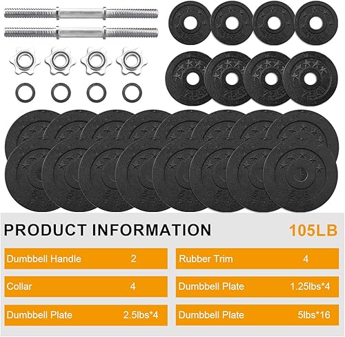 Miniatura 3 de 1 juego de mancuernas ajustables de hierro fundido de un total de 105 lb, (2 de 52.5 lb)
