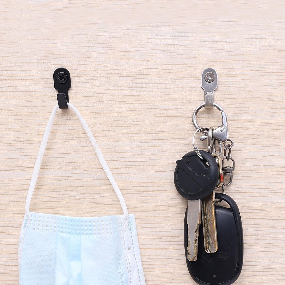 1/6set Mini J-Shaped Hook with Screw Stainless Steel Items Key Rack Wall Punching Hook Kitchen Accessories Bathroom Hardware,Black,1set image 2