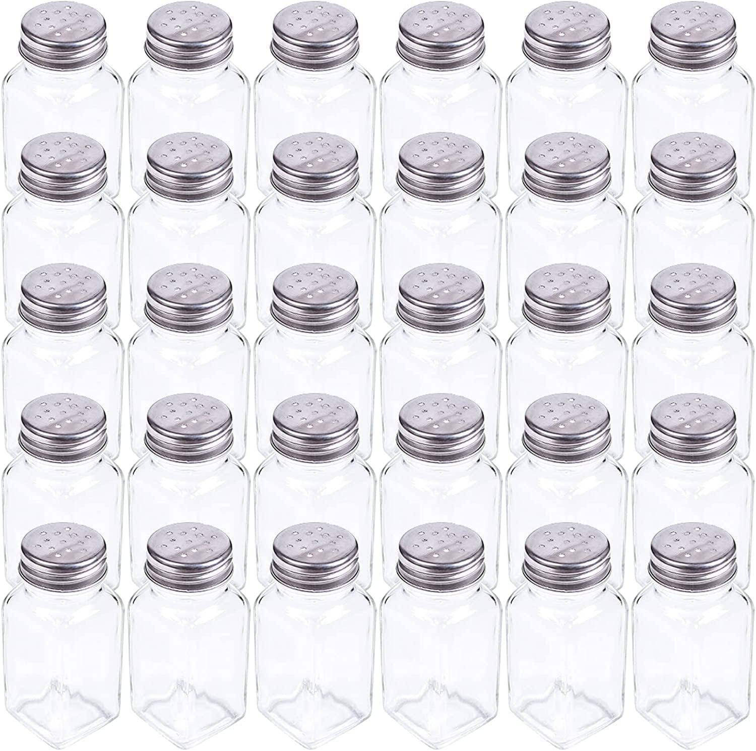 Tebery 30 Pack Glass Salt and Pepper Shaker Set with Stainless Steel Mushroom Top, 2.7oz Spice Bottle for Kitchen, Restaurants and Catering, Classic Design