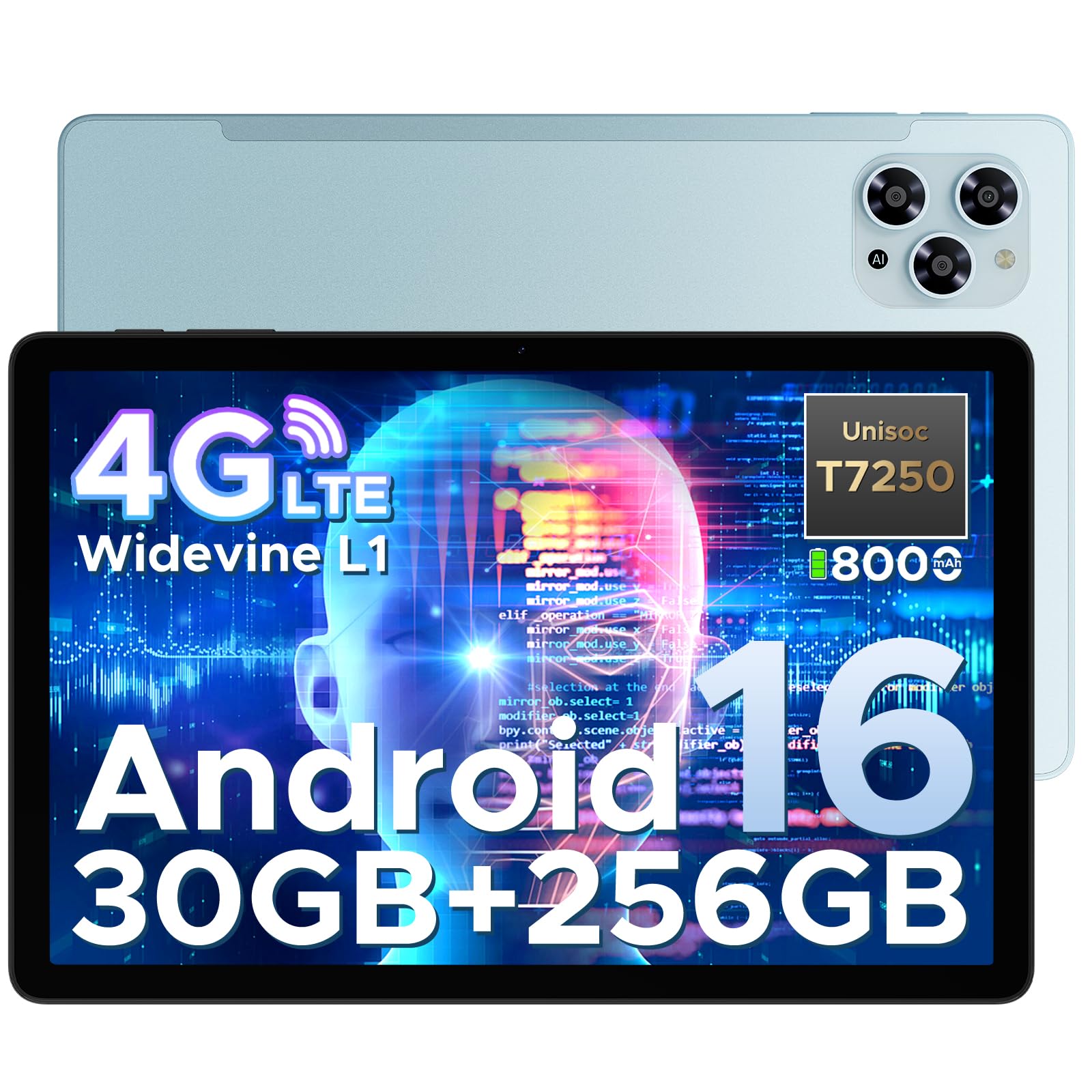 Tab G6 Android 16 Tablet 11 Pulgadas, 30GB+256GB/2TB, 4G LTE Dual, Octa-Core Batería 8000mAh Tablet Android, Pantalla HD+ 90Hz Tablet con Sim, Cámara 13MP, Gemini AI/Face ID/5G WiFi/GPS/3.5mm Audio