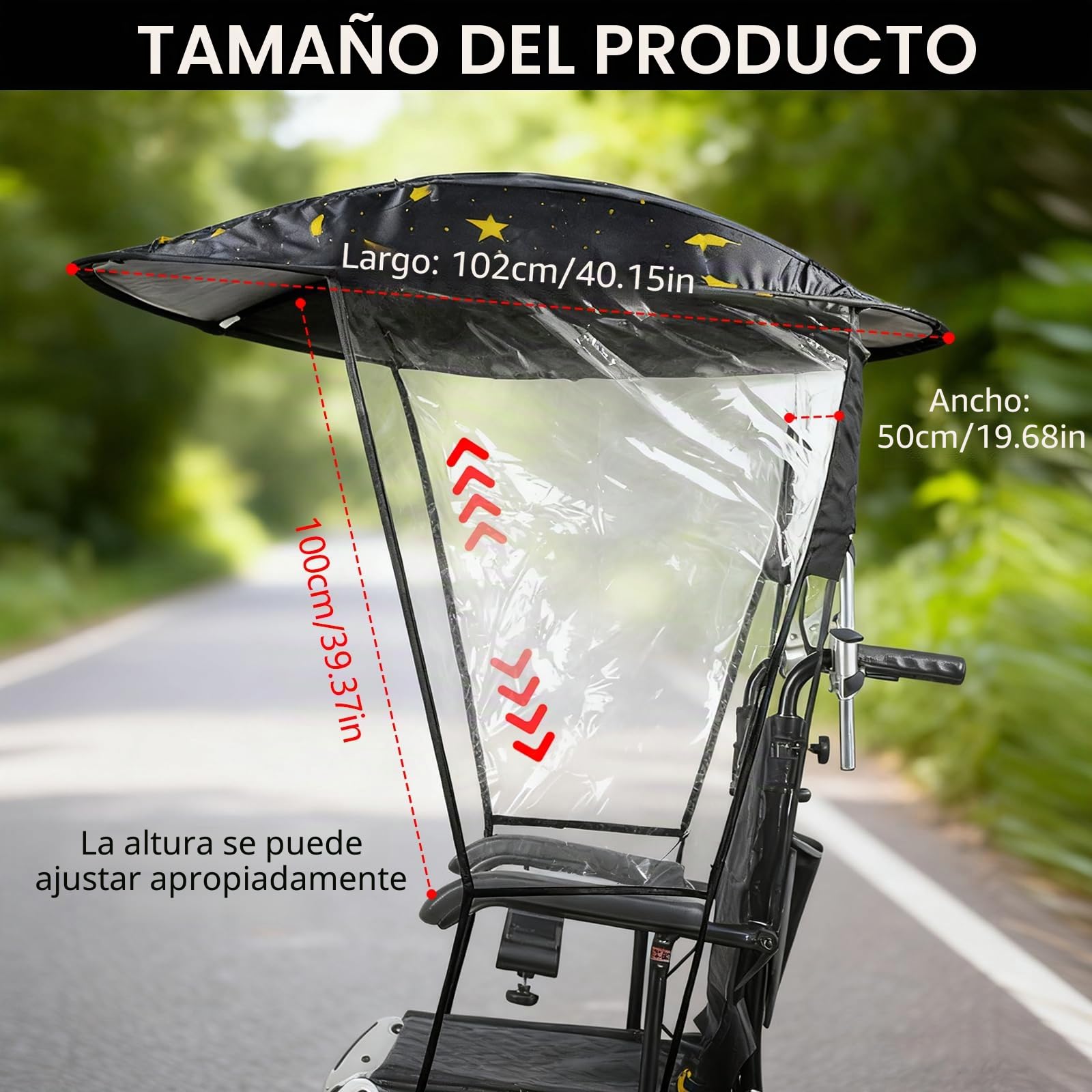 Toldo para Silla de Ruedas Eléctrica, Ajustable Protección Solar y Lluvia, Resistente al Viento, Impermeable, Antirayos UV, Fácil Instalación Compatible con Sillas Manuales y Eléctricas