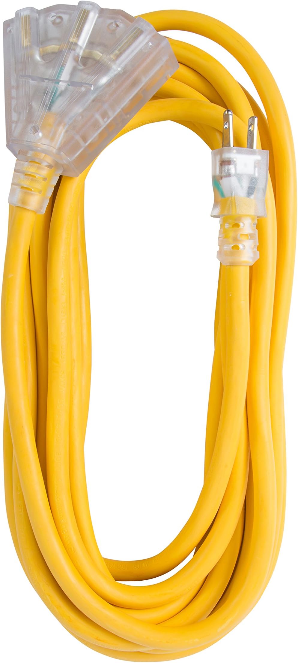 OC251233T Extra Heavy-Duty Outdoor Triple Tap Extension Cord, 25 ft, 12 AWG, 15A/125V AC, Yellow