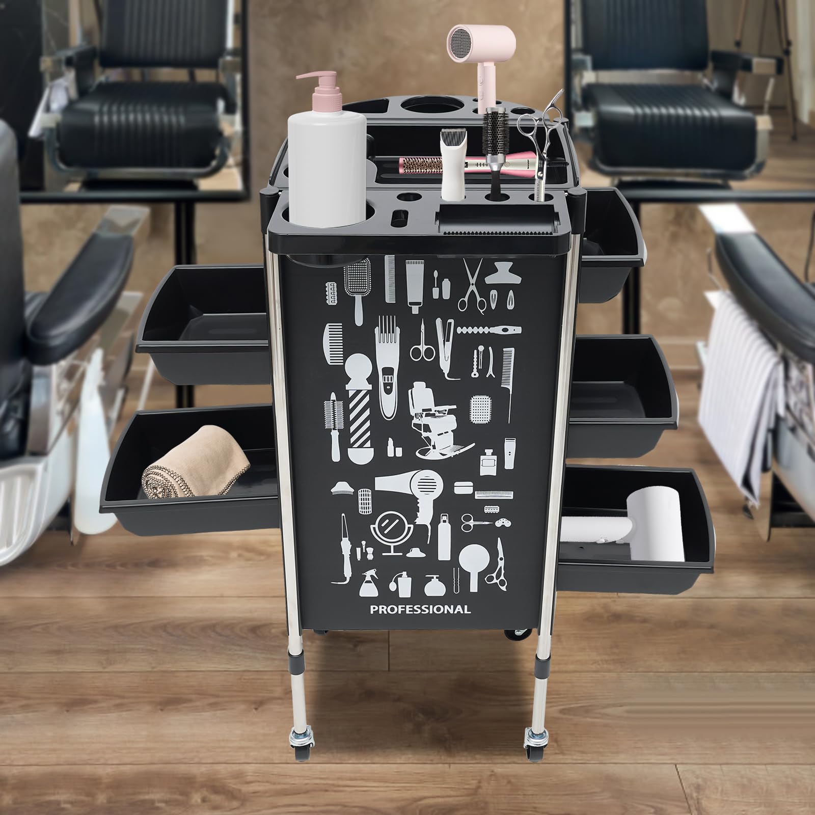Carrello da Parrucchiere con Cassetti Estraibili da Salone di Bellezza per Barbiere, Spa, Salone di Bellezza con Ruote