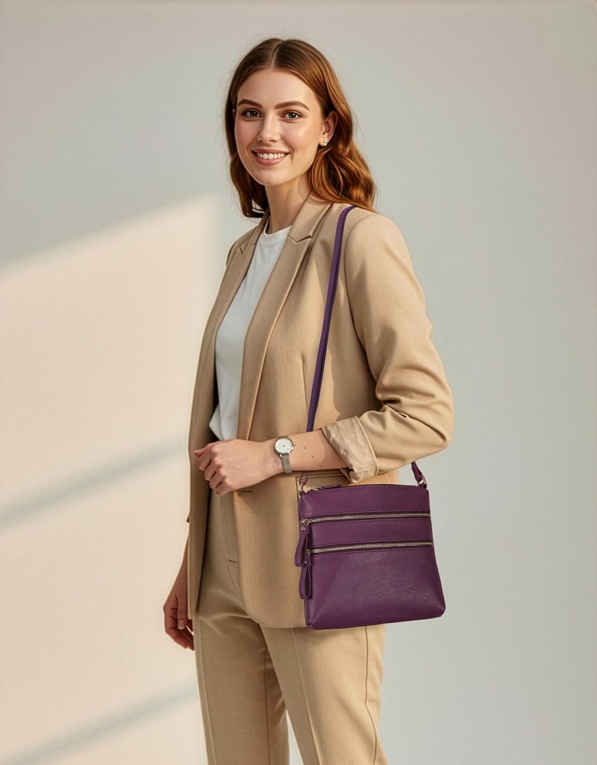 Solene Small Multi Zipper Pocket Crossbody Bag with Adjustable Strap, Lightweight Travel Purse, Daily Small Messenger Pouch
