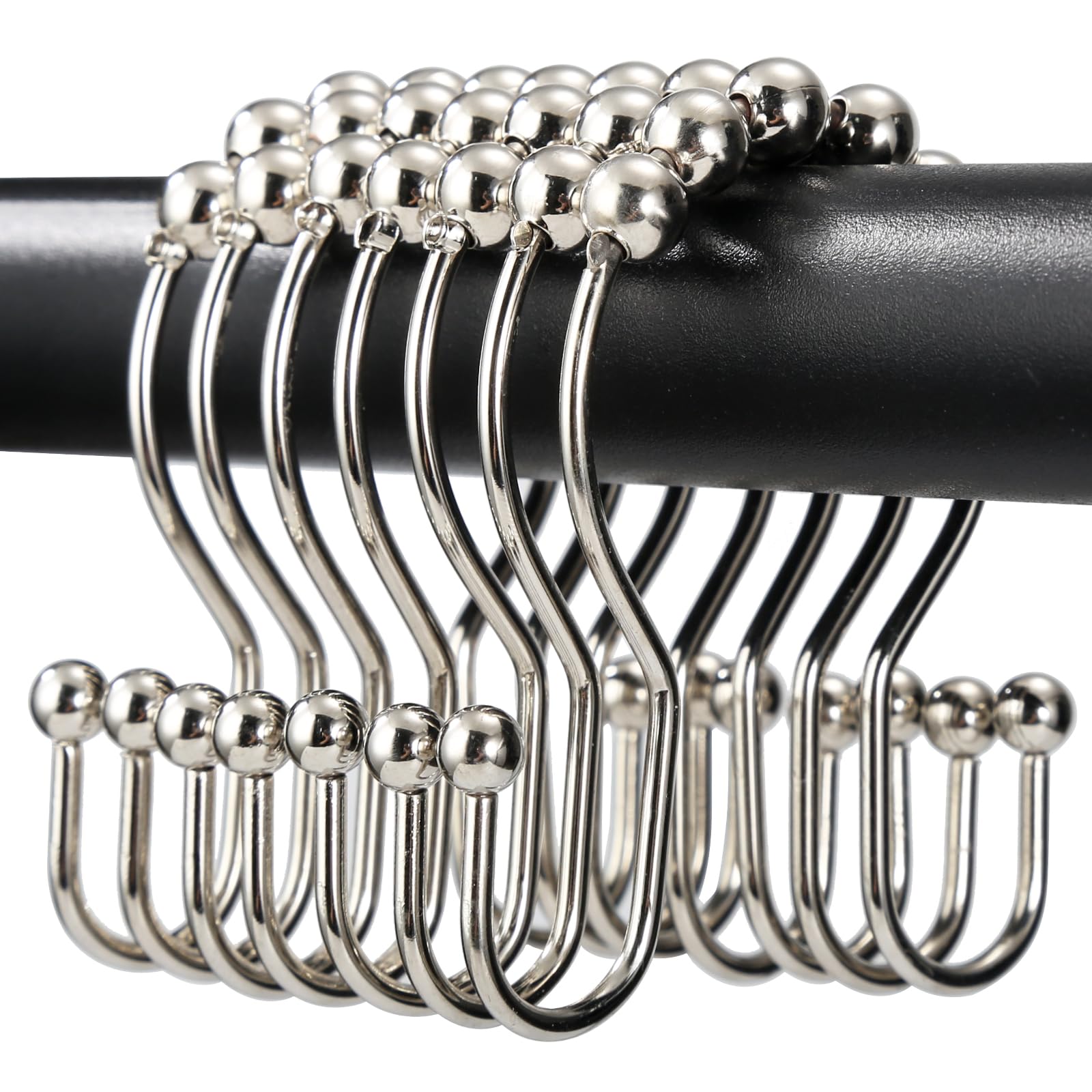 OEH – Lot de 12 crochets de rideau de douche en métal antirouille, crochets de rideau de douche en métal antirouille, crochets doubles pour rideau de douche, nickel