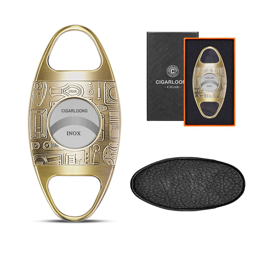 CIGARWONG Cigar Cutter Bronze Engraved Stainless Steel