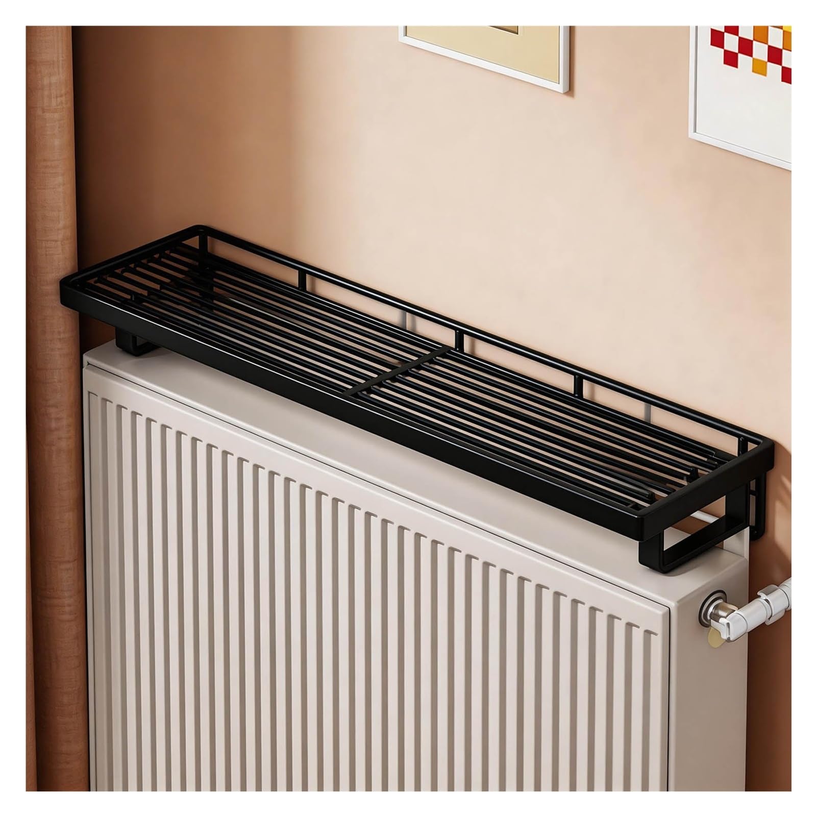 Pxamortel Black Floating Radiator Storage Shelf Rack Wrought Iron Narrow Radiator Shelf 40-60X12x7cm(60X12x7cm)