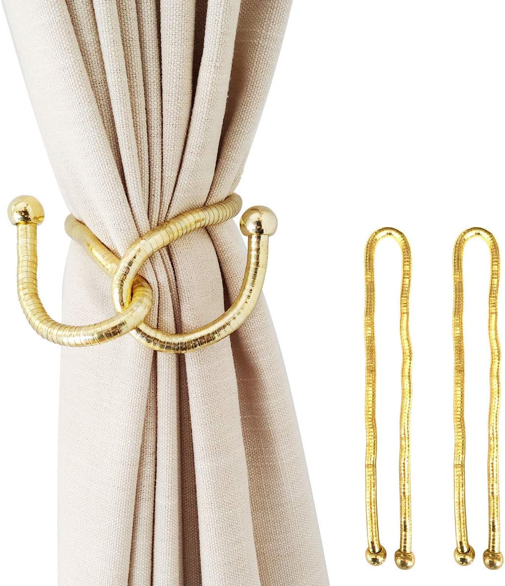 KXLIFE Curtain Tiebacks Clips, Decorative Drapes Holdbacks, Handmade Metal Rope Tiebacks, Creative Window Drapes Twist Tie Backs, Curtain Holders(Gold, 2 Pack)