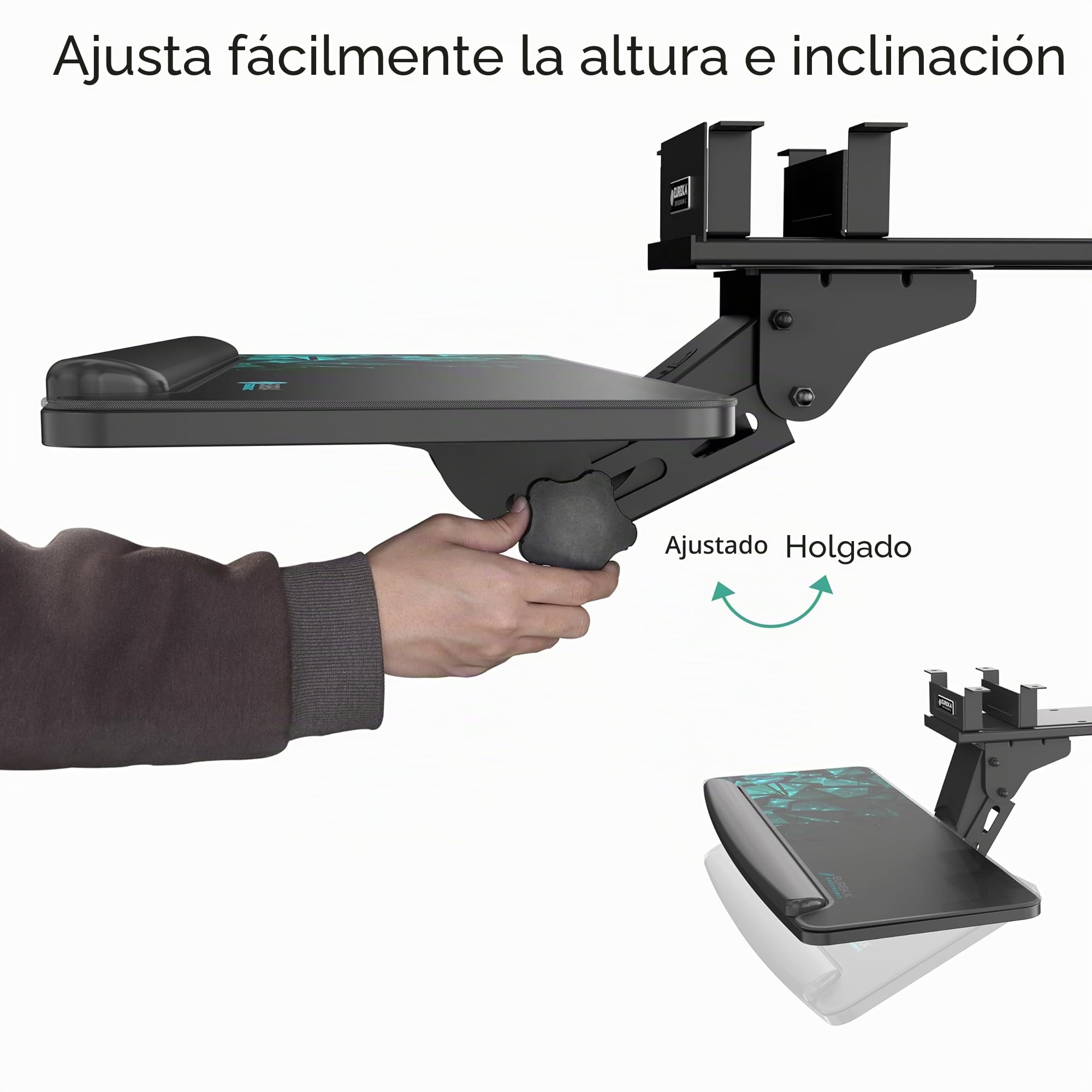 EUREKA ERGONOMIC Bandeja para Teclado Altura Ajustable y diseño de ángel Plataforma para Teclado Plataforma retráctil para Escritorio Estante Giratorio diseño ergonómico (Rojo)