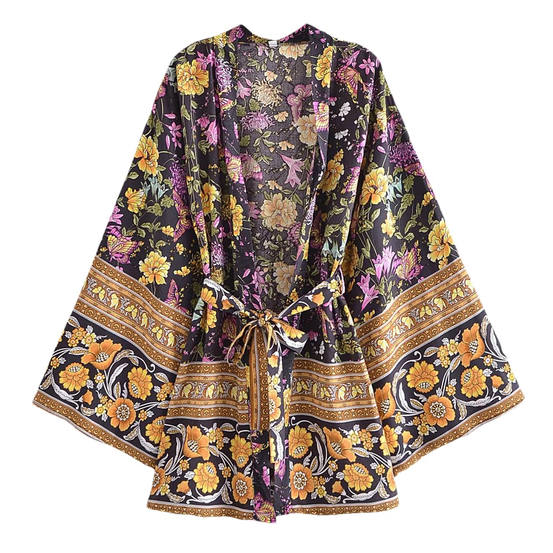 Disimlarl Donne Stampa Fasce Manica Pipistrello Spiaggia Bohemian Kimono Abiti Scollo a V Nappa Bikini Cover-up