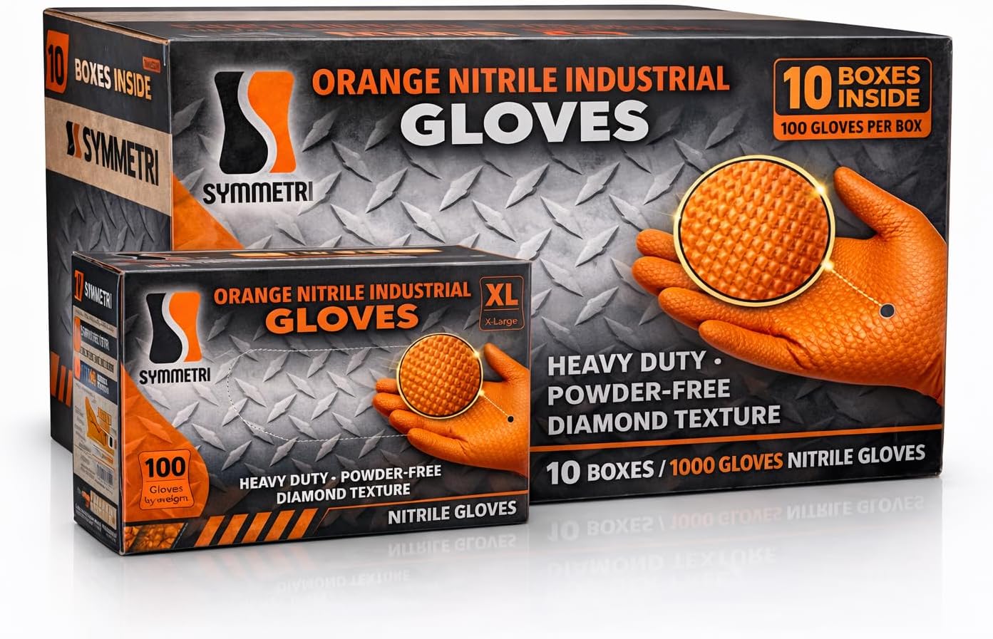 AroCare 8 Mil Orange Nitrile Gloves,3D Raised Diamond Texture-Latex & Powder Free-Industrial, Mechanic