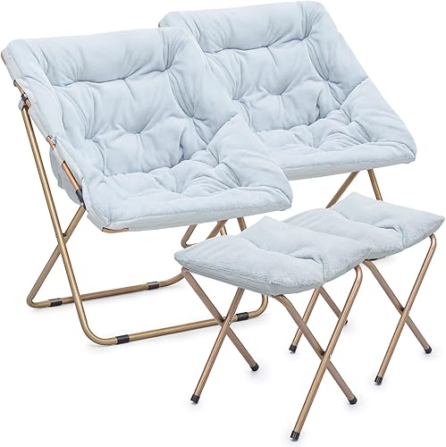 Miniatura 100 de Magshion Silla platillo plegable con otomana para adultos, cómodo asiento de lectura, asiento de piel sintética con marco de metal acolchado grueso