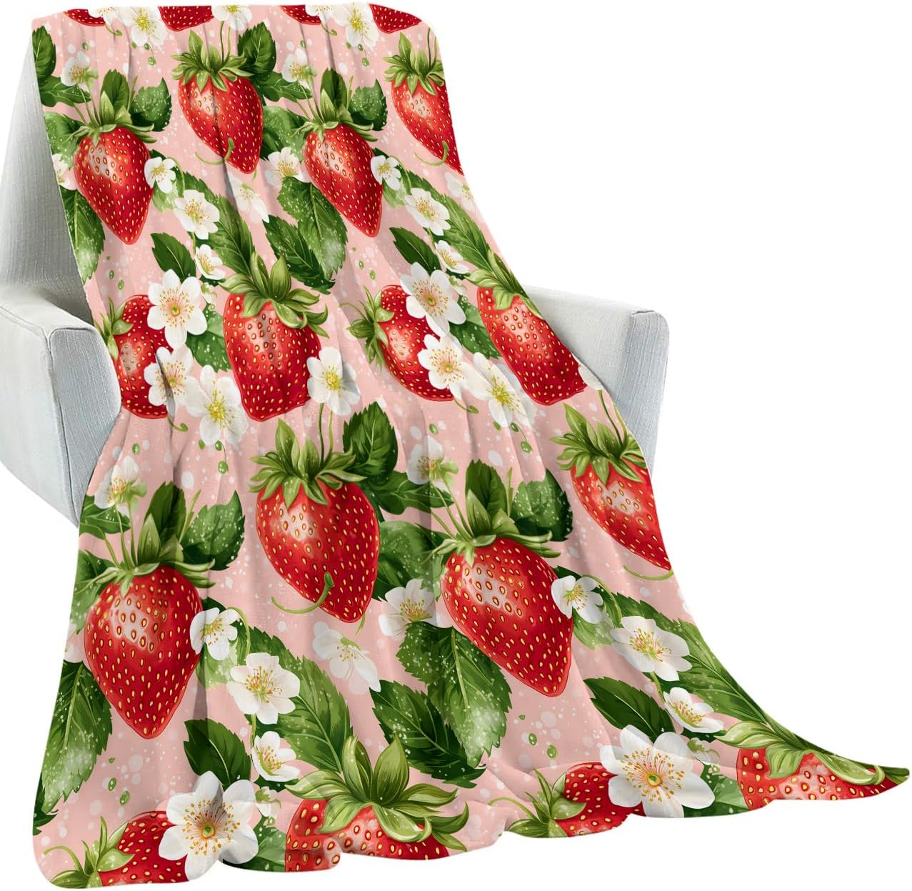 Strawberry Floral Blanket Gifts for Kids Adult Women,Sweet and Fresh Fruit Throw Blankets,Soft Comfy Lightweight for Room Couch Bed Sofa Modern Decor,Spring and Summer Lover 60x50in - Image 2